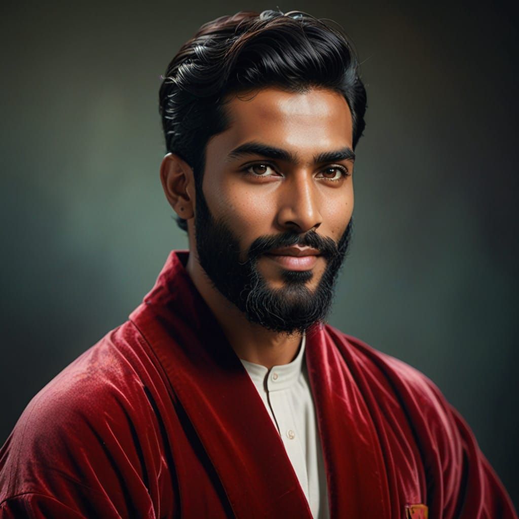 Handsome Young Man in Velvet Bathrobe