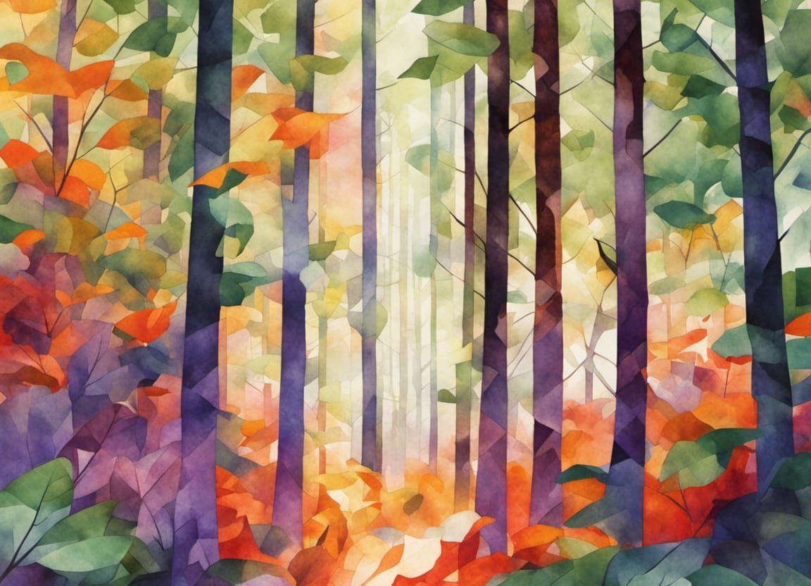 Geometric Forest Landscape in Watercolor Style