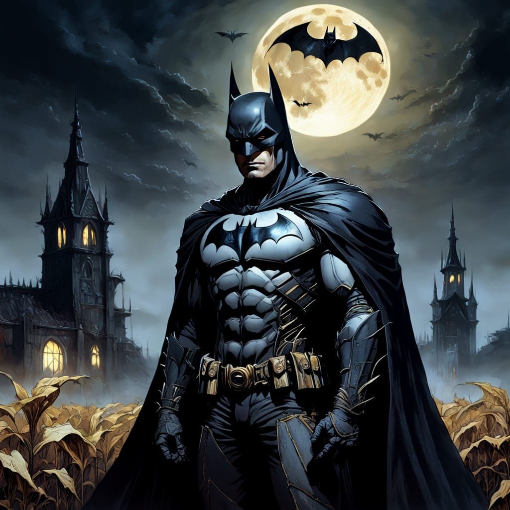 Batman Under Harvest Moon in Gothic Style
