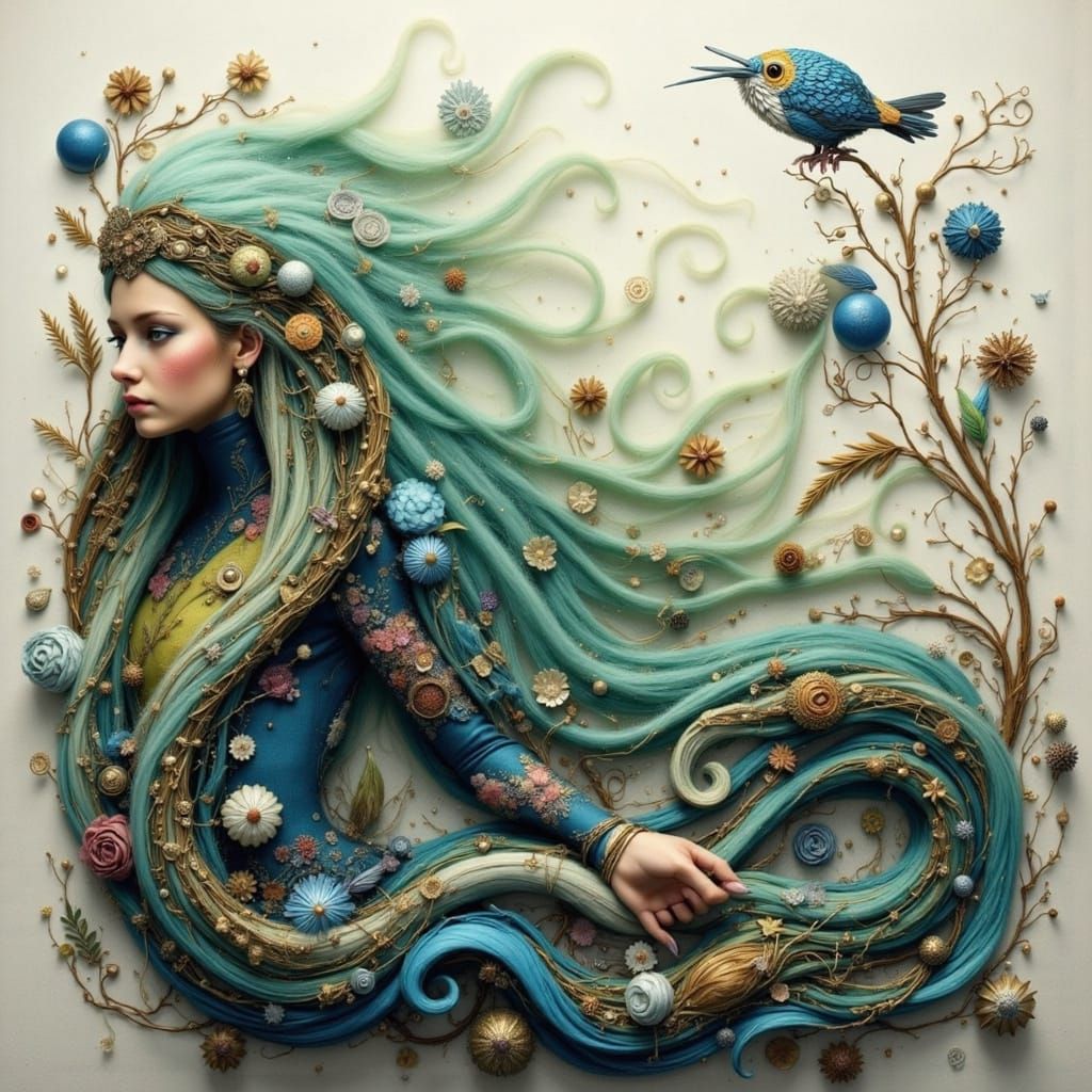 Dark Ent Queen Angel Portrait in Mixed Media