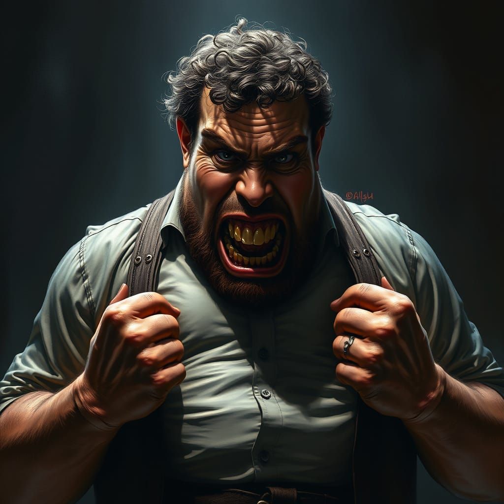 Sinister Fantasy Art of a Burly Man with Black Teeth