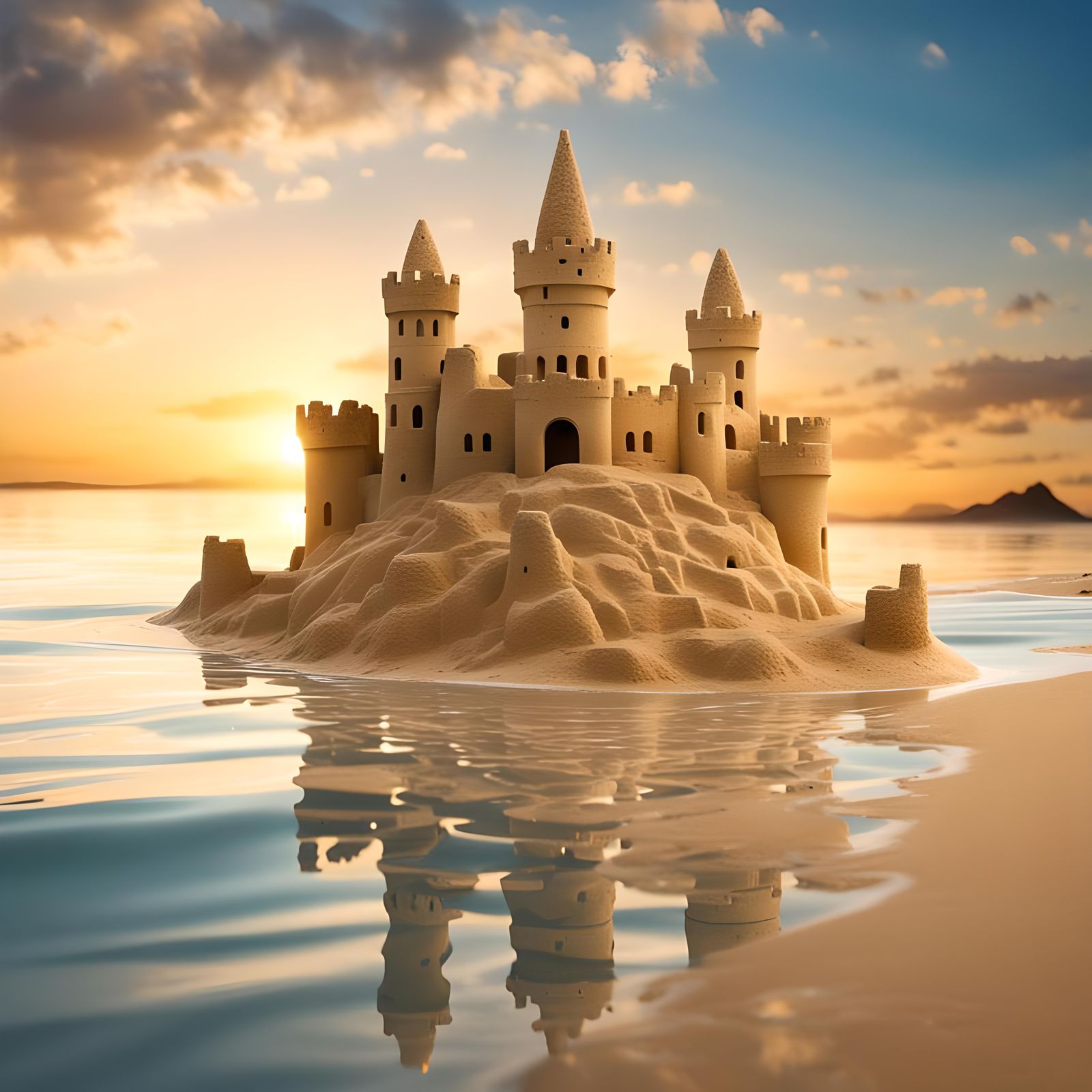 Sandcastle Sunset: Mediterranean Beach Scene