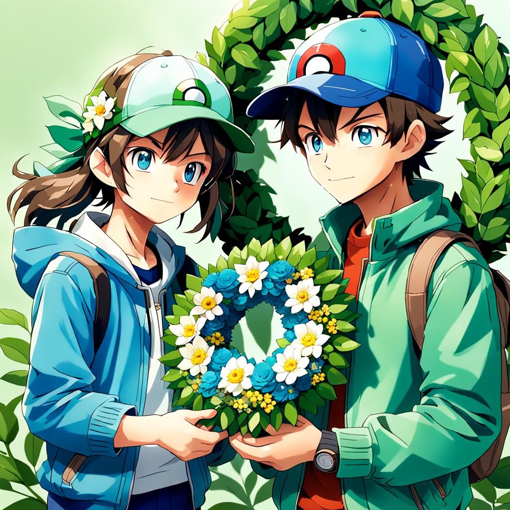 Pokemon Trainer and Sister Make Floral Wreath