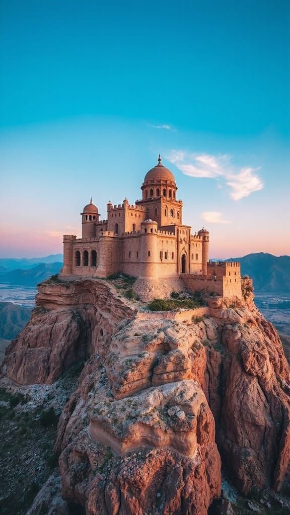 Ethereal Qajar Castle Rises on Mountain Peak in Photorealist...