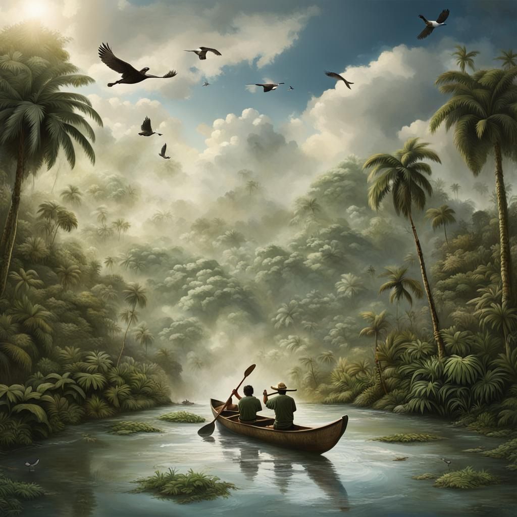 Jungle Stream Canoe Matte Painting