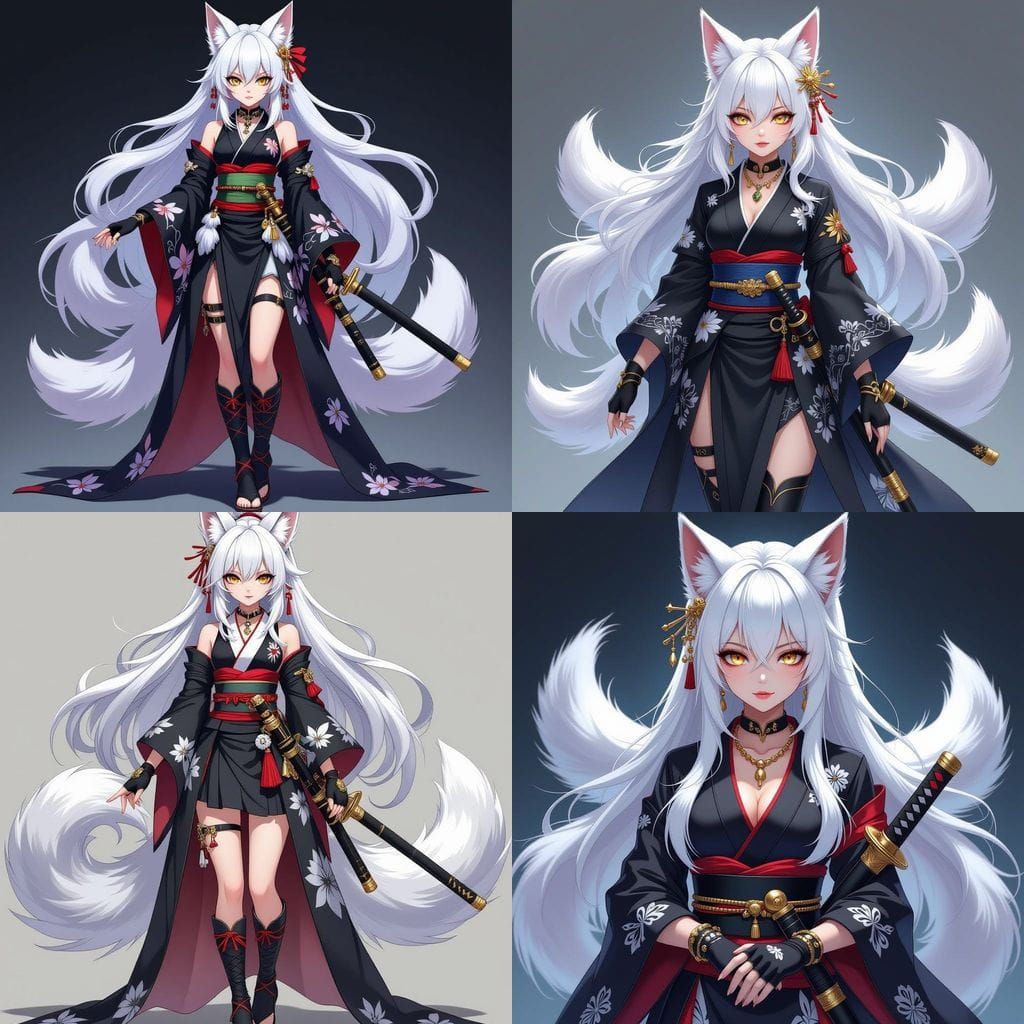 Anime Kitsune Admiral with White Hair and Katana