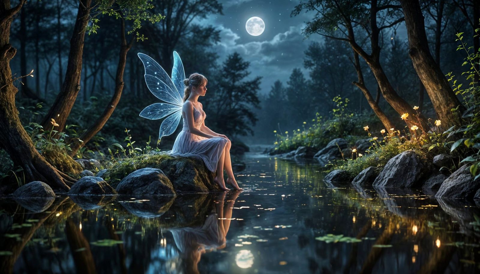 Enchanted Moonlit Fairy Amidst Serene Forest
