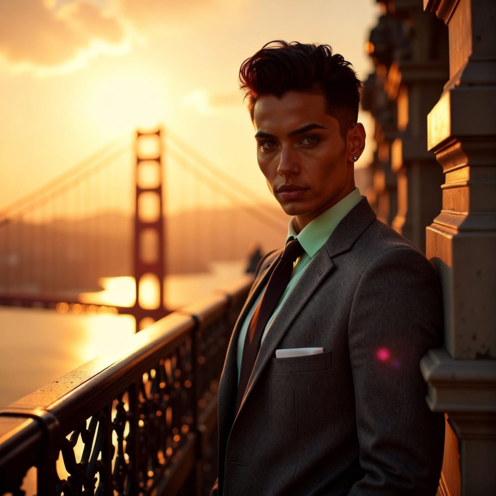 Detective Woman at Sunset Over San Francisco