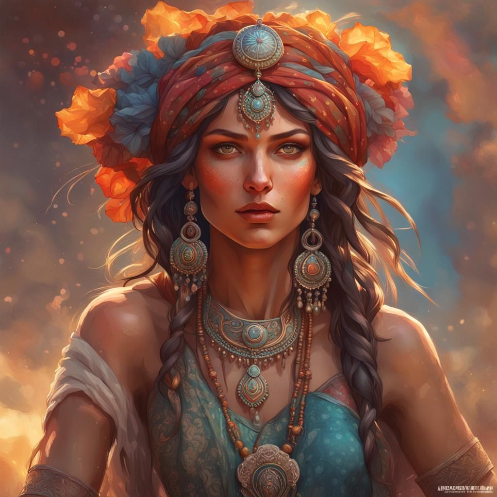 Stunning Gypsy Woman Portrait in Hyperdetailed Style