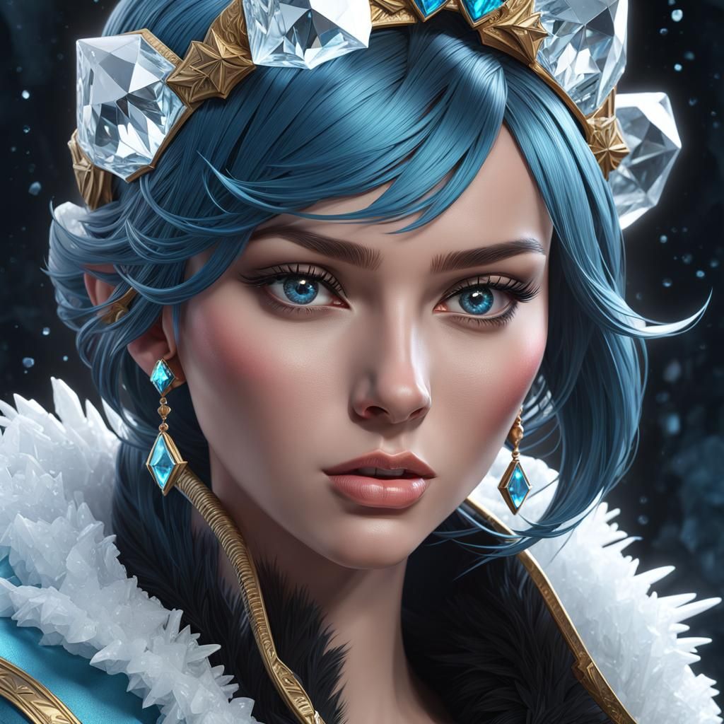 Icy Woman Portrait by Rutkowski, Artgerm, and Mucha