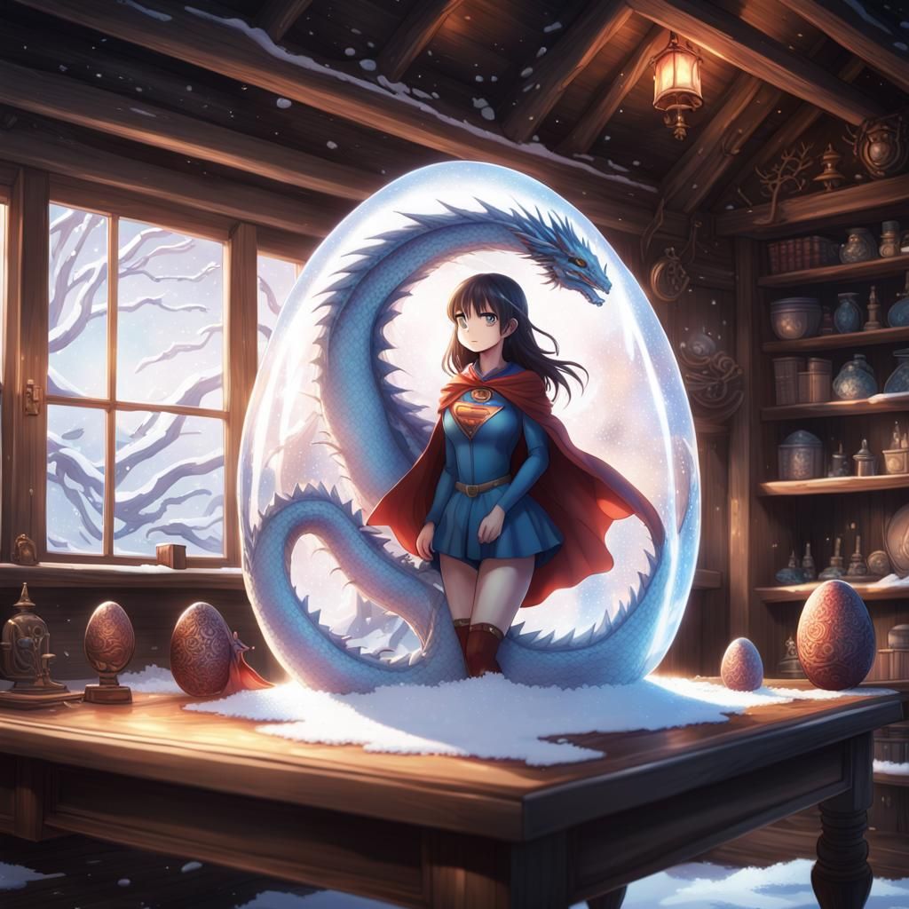 Super Girl in Glass Dragon Egg, Anime Art