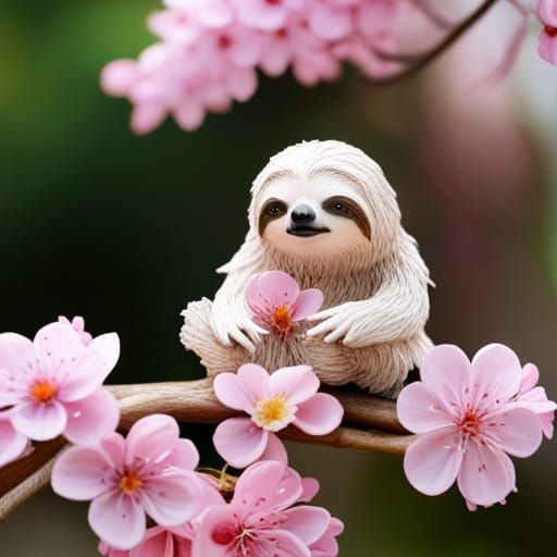Cherry Blossom Sloth in a Diorama