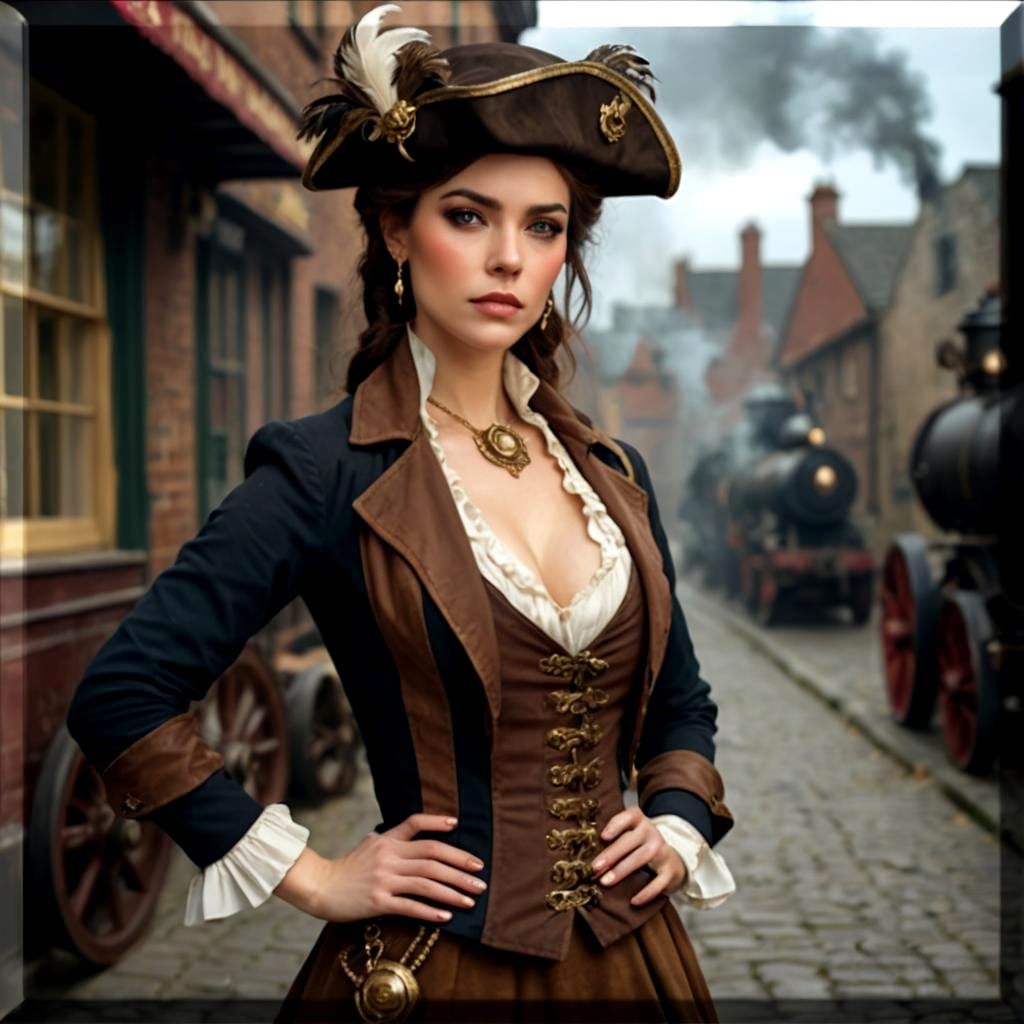 Steampunk Pirate Woman in City Street