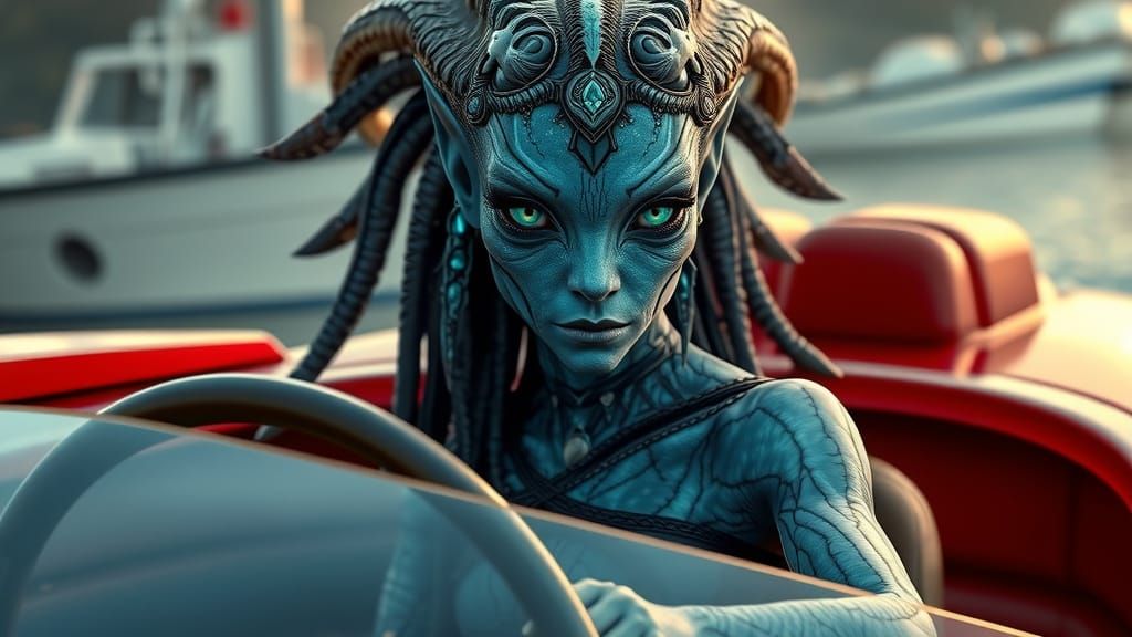 Humanoid Speedboat Captain in Xenomorph and Na'vi Hybrid Sty...