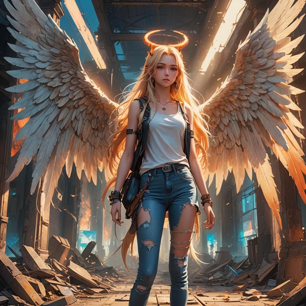 Anime Girl with Angel Wings and Devil Horns