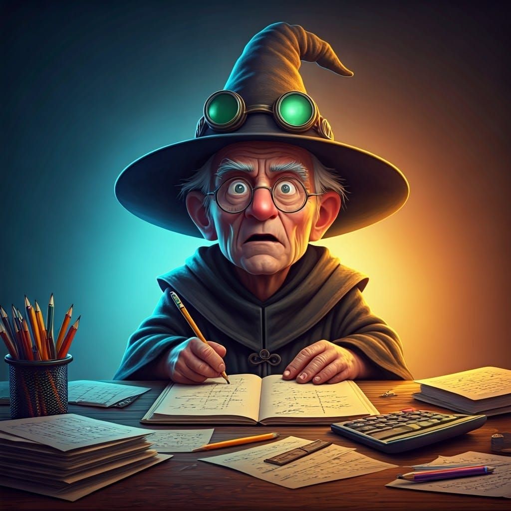 The Bursar, a very short older wizard, he has a green visor ...