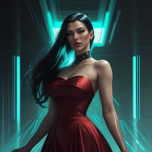 1950s Pin-Up in Cyberpunk Matrix Code Style