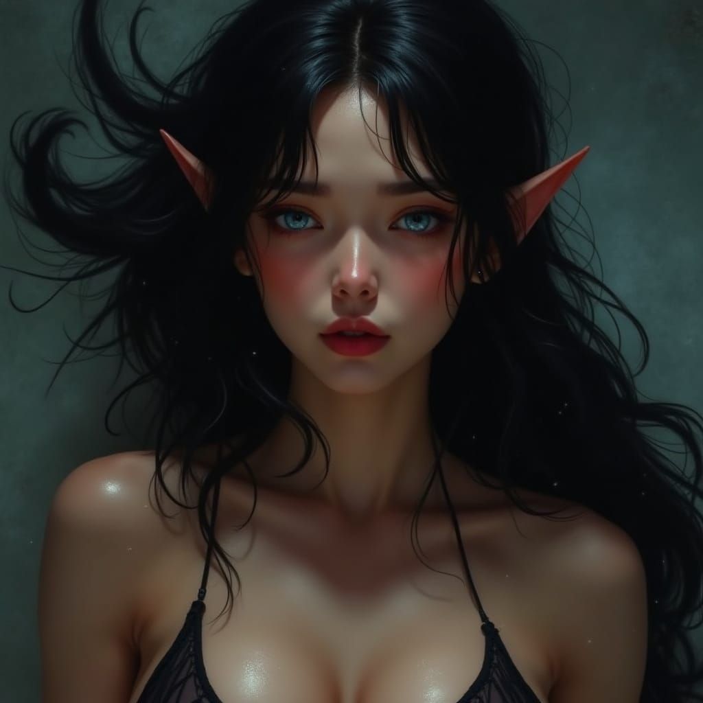 Passionate Elven Woman Portrait in Soft Light