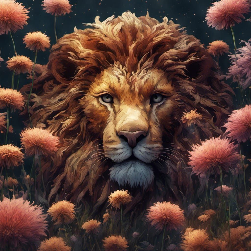 Lion Dandelion in a Field of Flowers, Unreal Engine