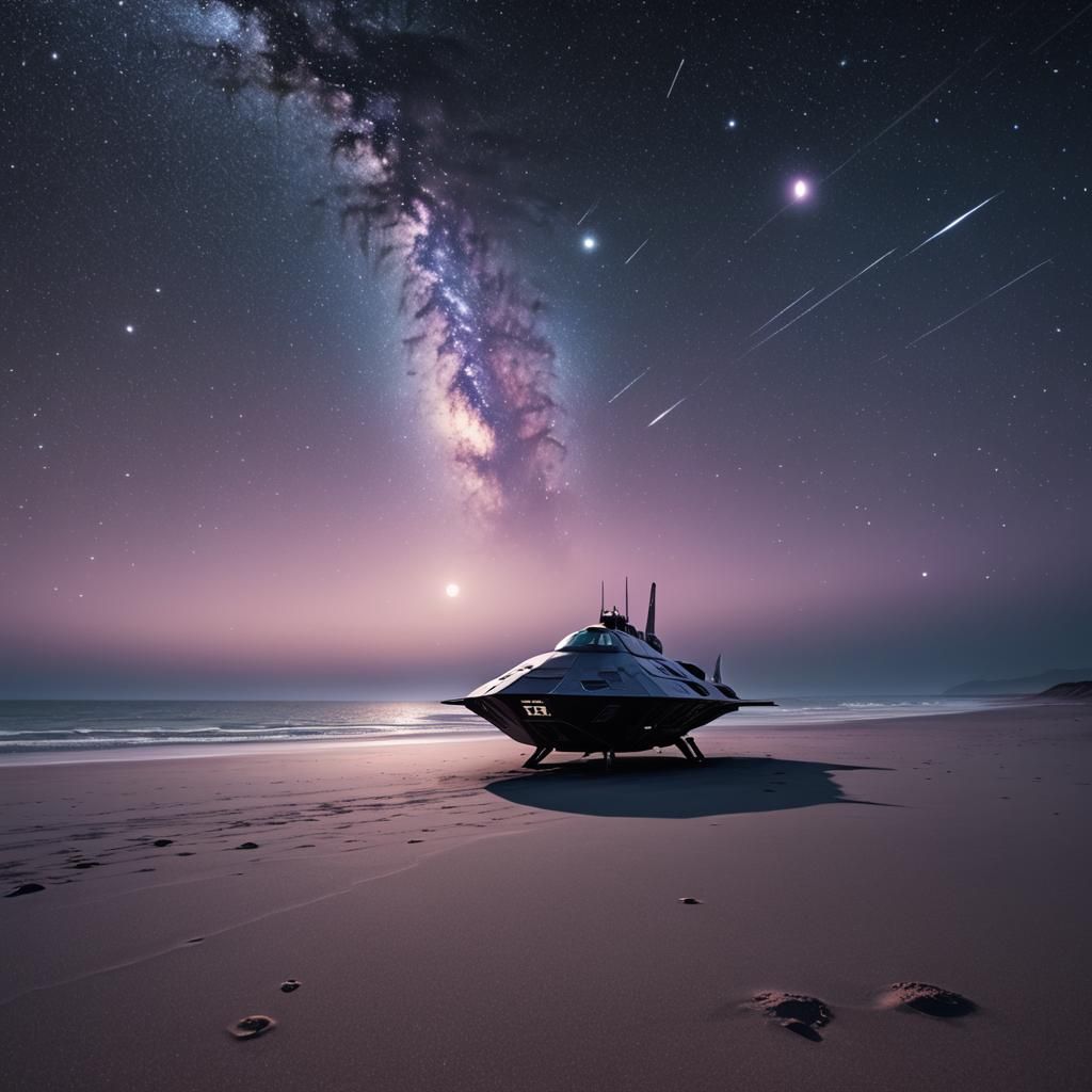 Minimalist Spaceship on Interstellar Beach in Digital Art St...