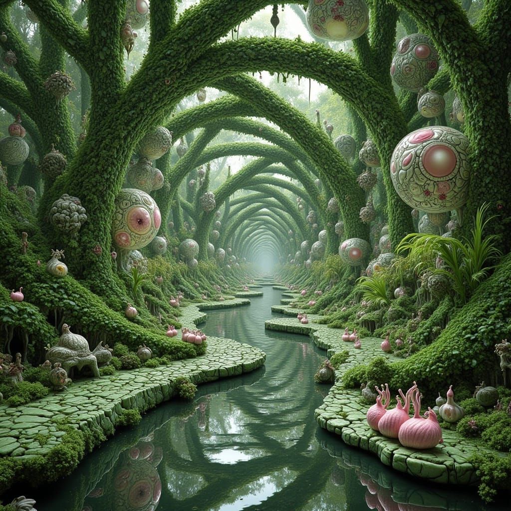 Surreal Mirror Covered in Forest Leaves