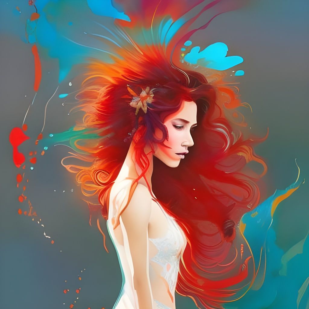 Hispanic Girl with Red Hair in Watercolor Calligraphy