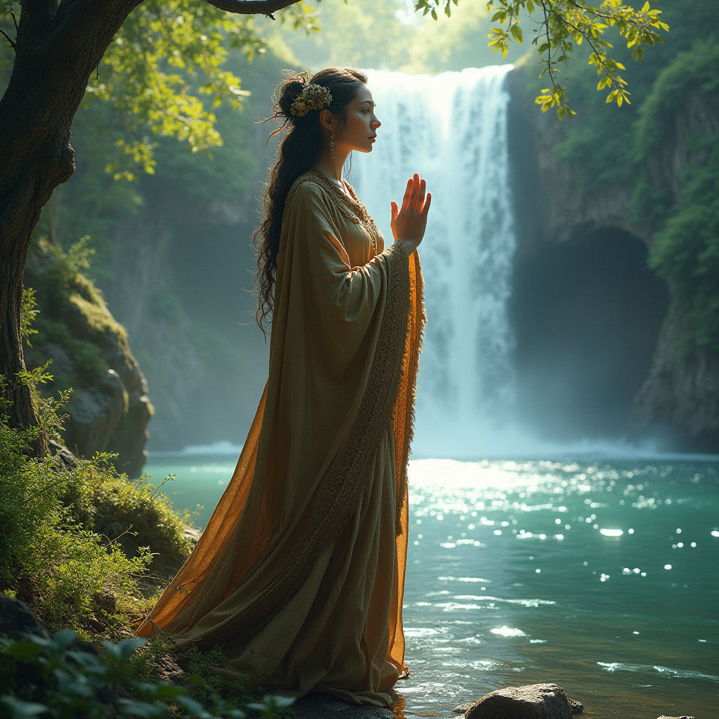 Mystical Druid Prayer in Enchanted Landscape