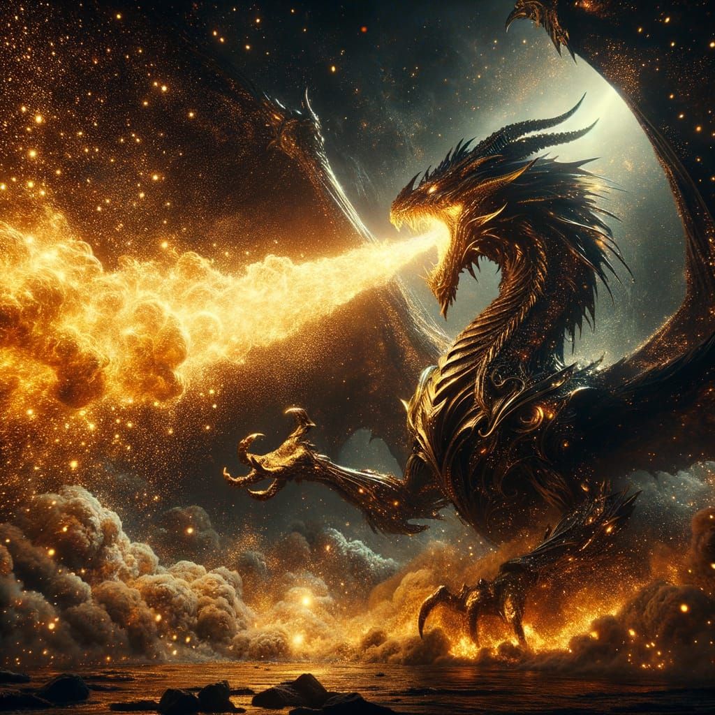 Black Dragon Unleashing Fiery Blast in Dark Fantasy Saga