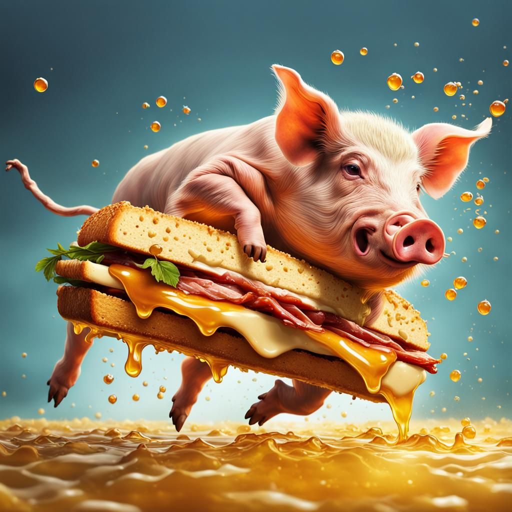 Honey-Covered Pig Running From a Sandwich