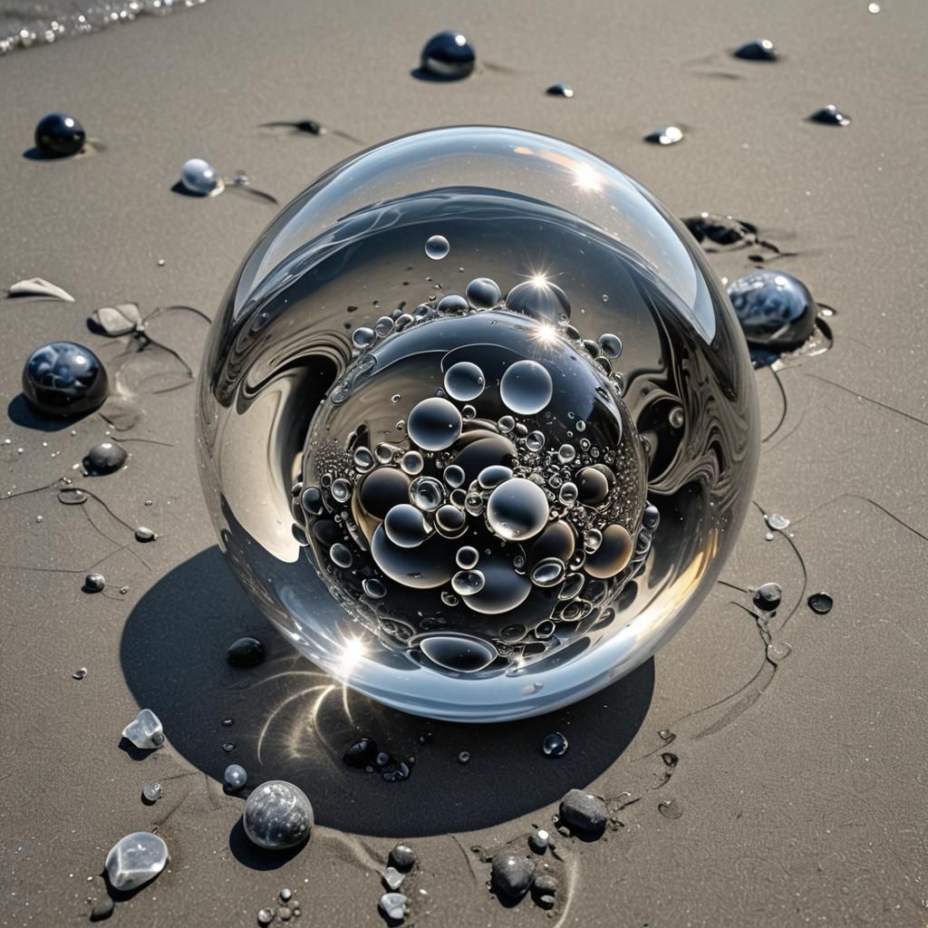 Molten Bubble Glass Marble: Charcoal Drawing