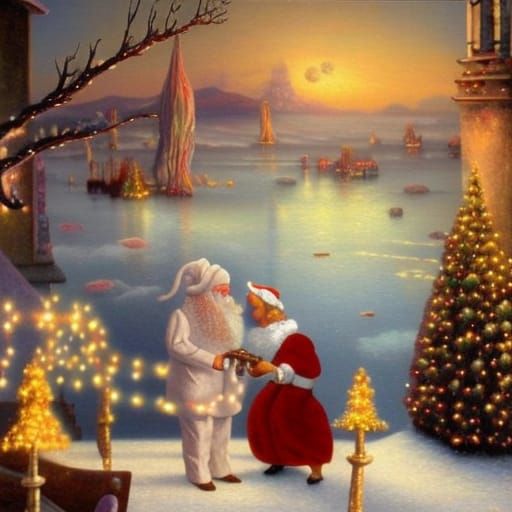 Surreal Santa's Workshop in Dali-Kinkade Style