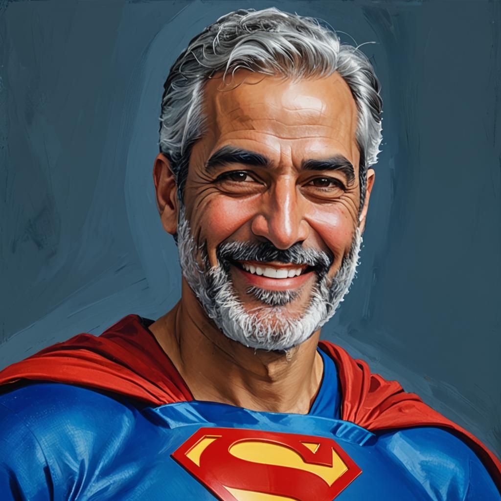 Silver-Haired Superman Portrait in Neo-Expressionist Style