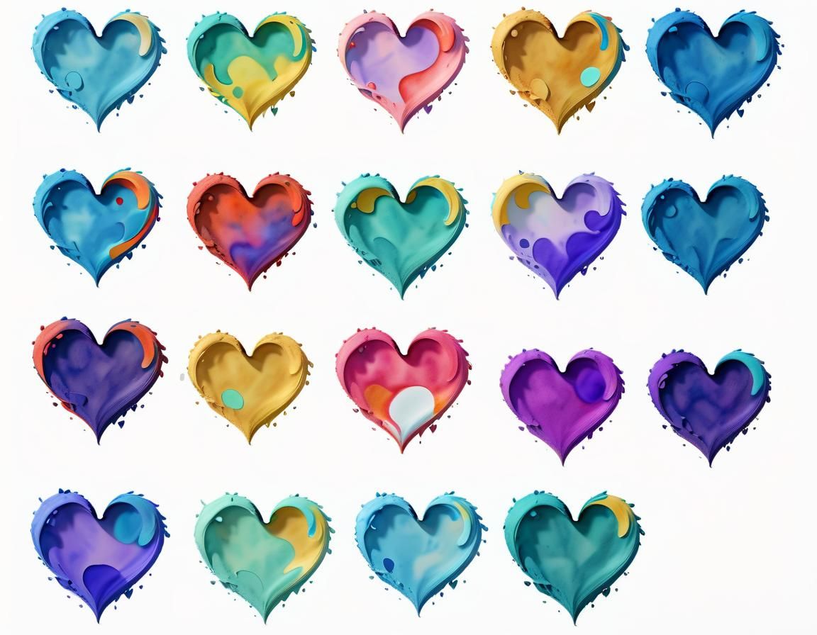 Psychedelic Swirly Hearts in Pastel Watercolor Style