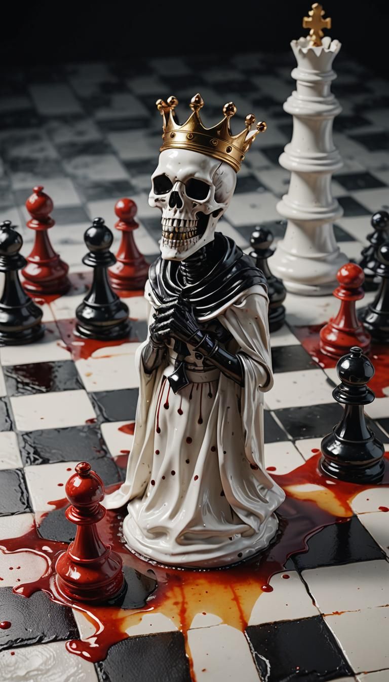 Gigantic Melting Skull Chess Pawn on Milk Cloth