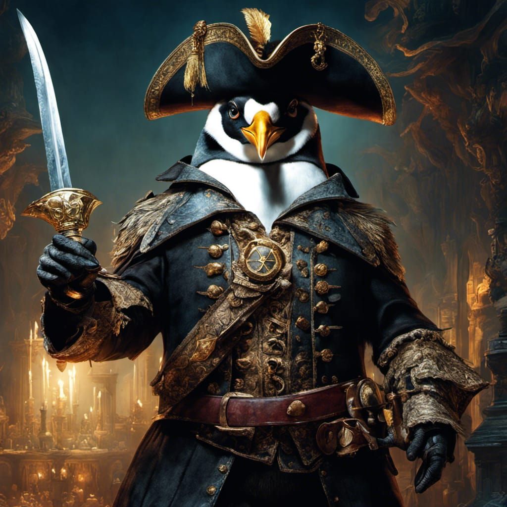 Pirate Penguin with Sword and Gold