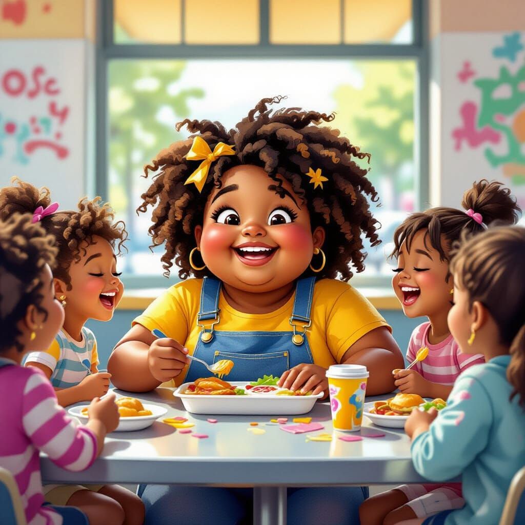 Joyful Girl Chooses Lunch at School