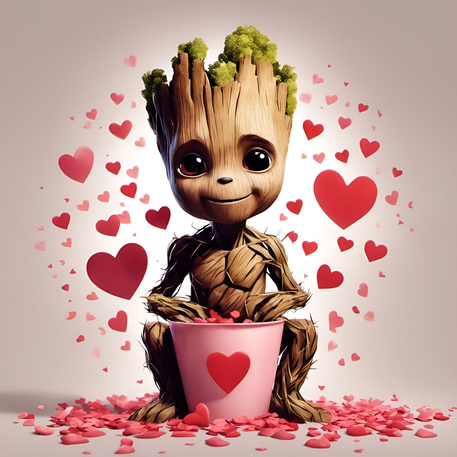 Groot Surrounded by Hearts: Digital Illustration