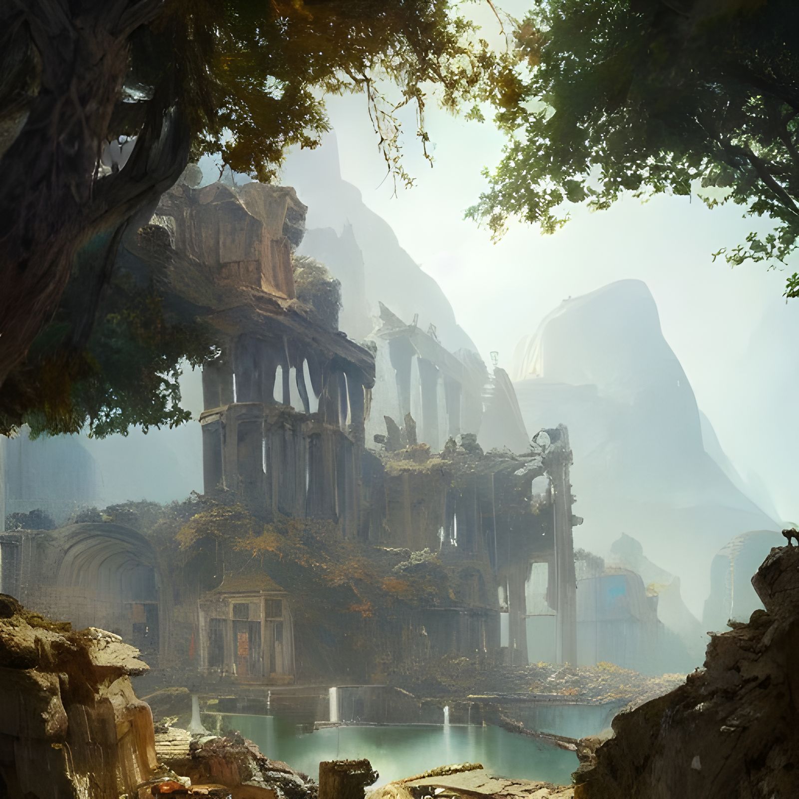 Hyperdetailed Land of Ruins Painting