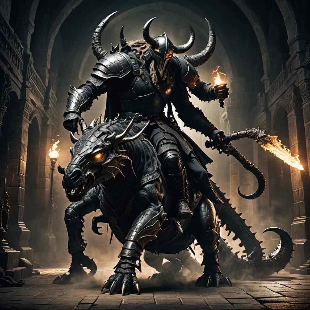 Ghostly Viking Rides Scorpion in Gothic Chamber