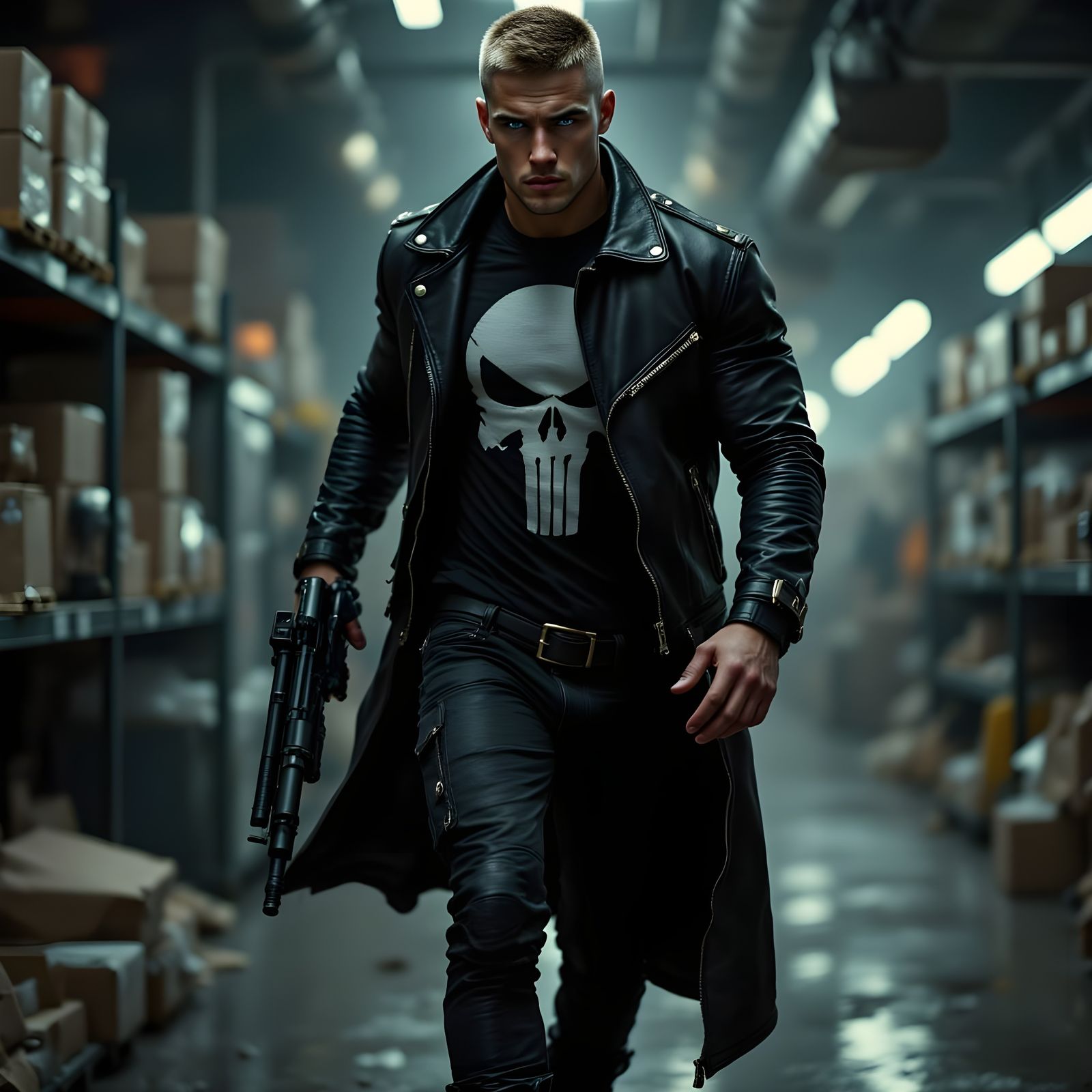Gritty Vigilante Portrait in Cyberpunk Style