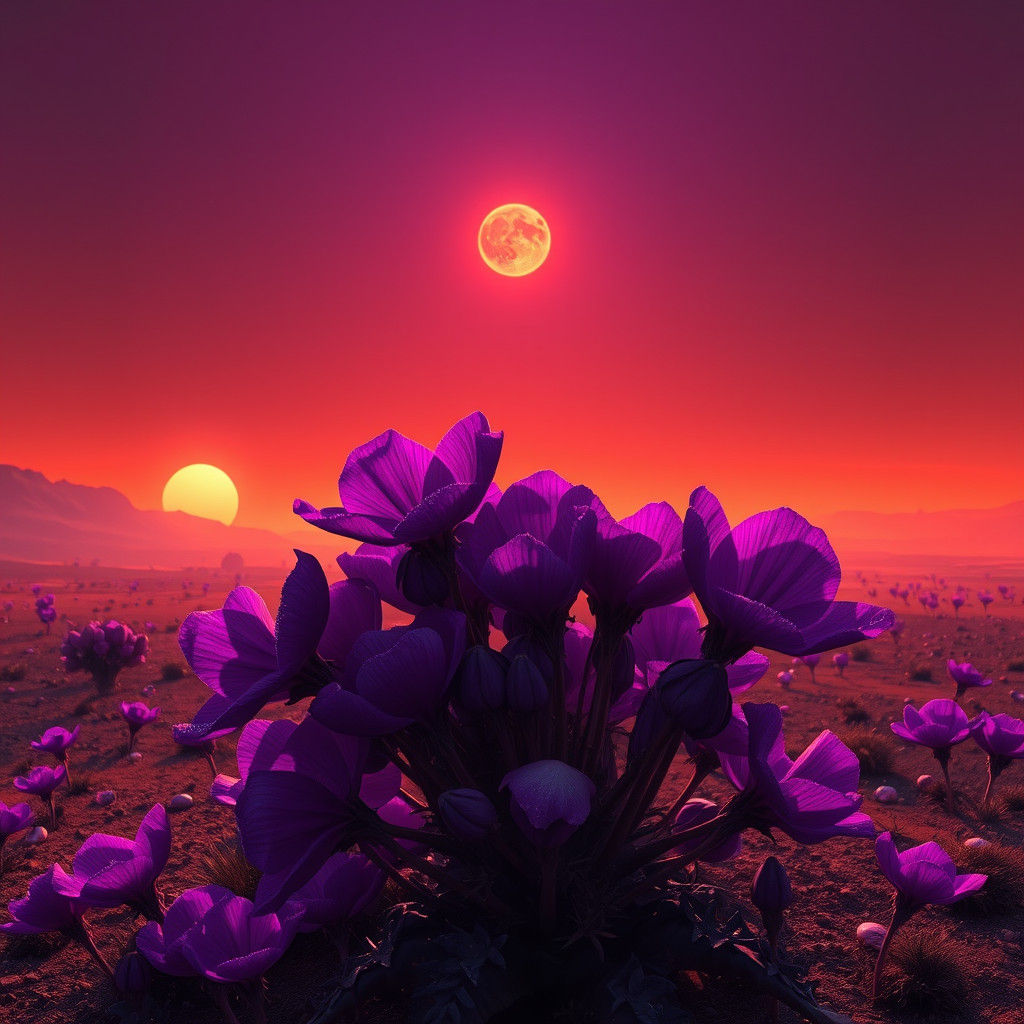 Alien Landscape with Giant Purple Flowers