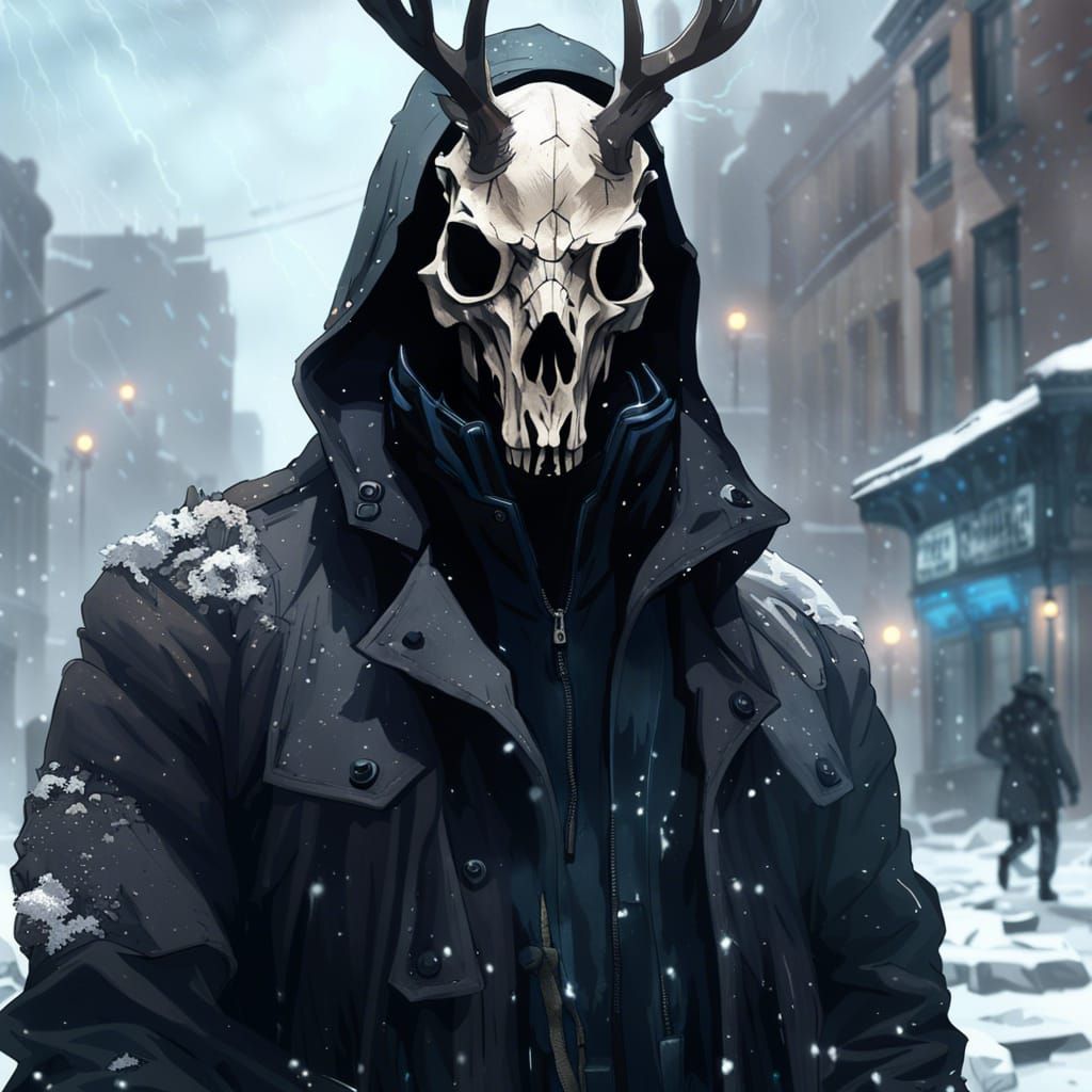 Icy Wasteland Wendigo Soldier in Cyberpunk Style