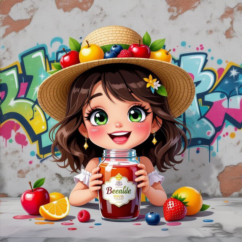 Anime Style Brown Drink Bottle Character with Fruit Hat