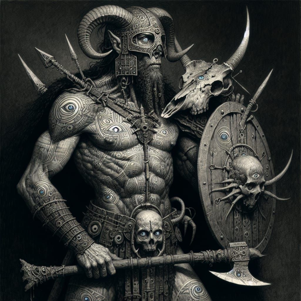 Dark Fantasy Orc Shaman Concept in Chiaroscuro Style