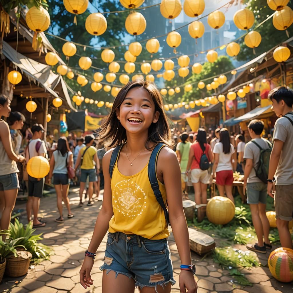 Thai Student Enjoys Campus Festival: Hyperrealistic Art