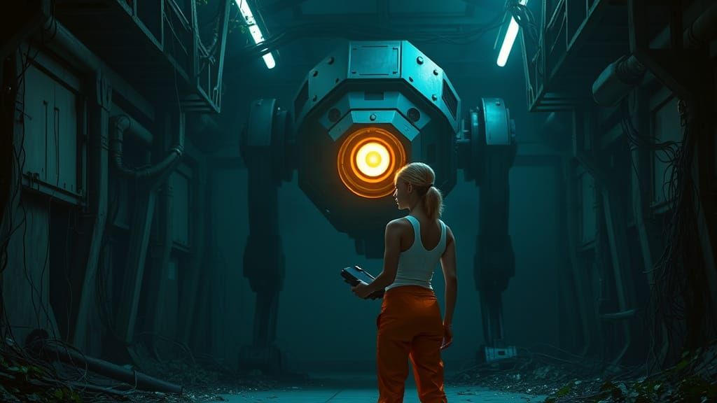 Dystopian AI Confrontation in Painterly Realism