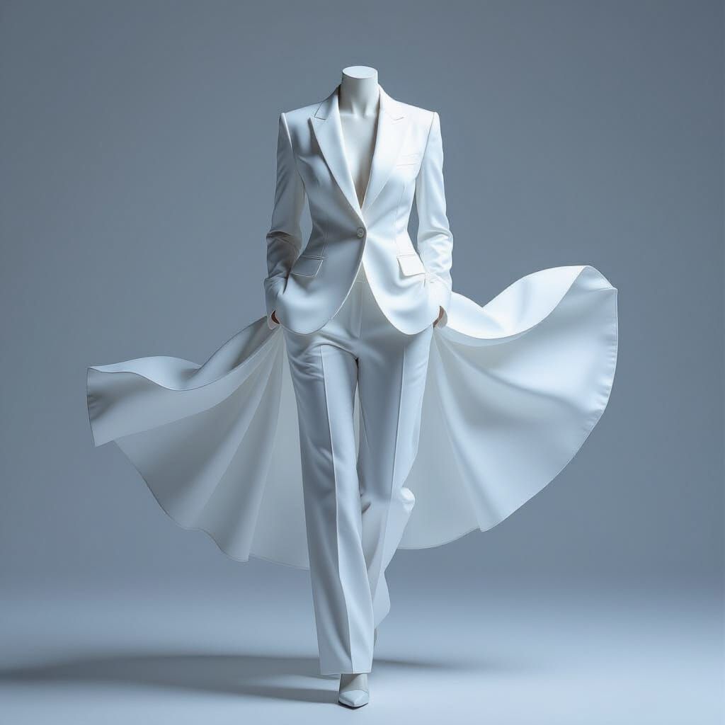 Floating White Suit in Ultra-Clean Style