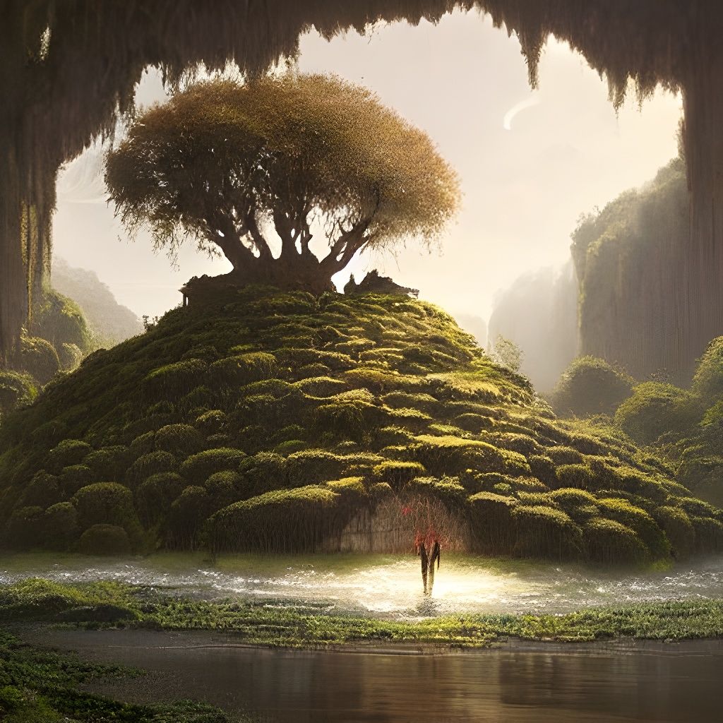 Floating Island Willow Tree in Overgrown Cavern