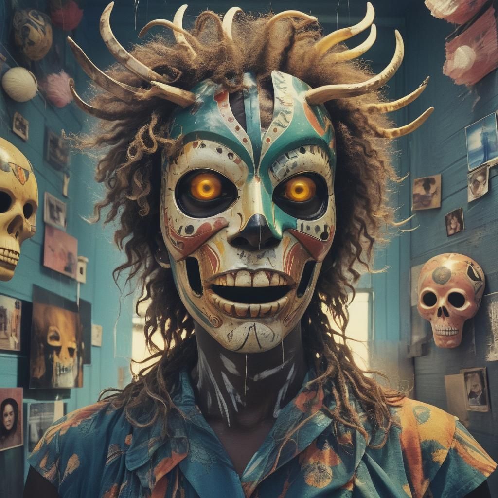 Masked Sunbather Portrait on Sunrise Beach