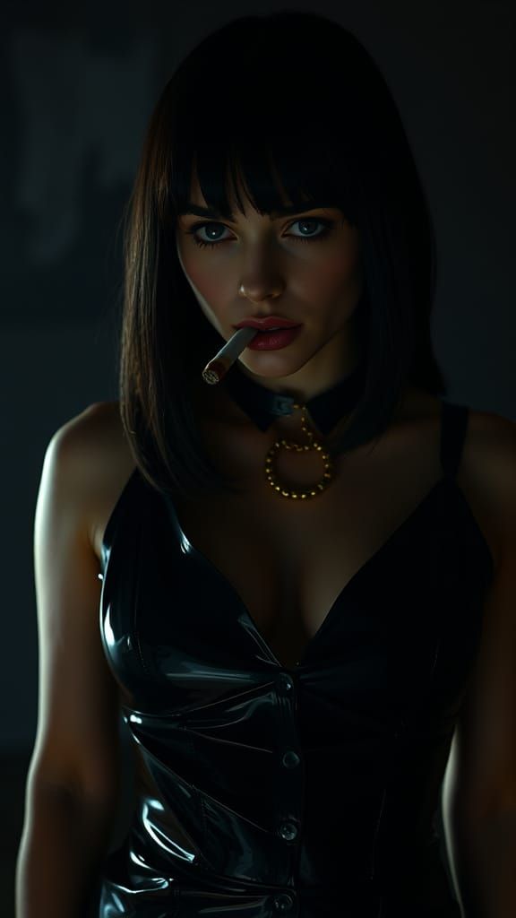 Mysterious Woman in Latex: Hyperrealistic Portrait